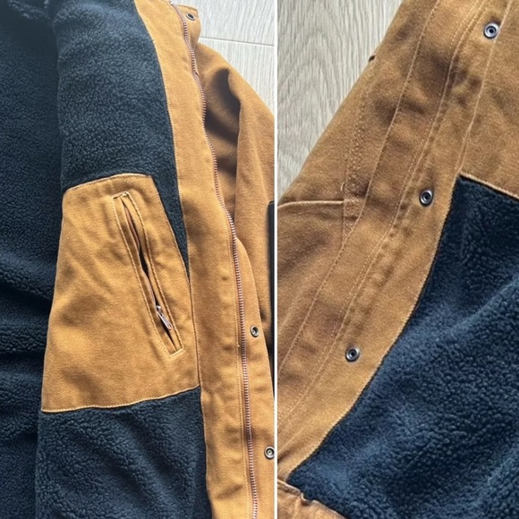 Smiths Workwear Men's Size L Canvas Duck Sherpa Jacket Brown Hooded Lined - Picture 12 of 16